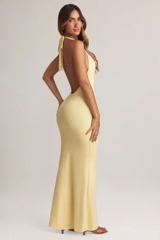 Hallie Modal-Maxikleid mit Neckholder in Lemon Sherbet