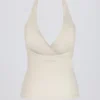 Halter-Oberteil mit offenem Rücken in Elfenbein-Mélange Halter-Oberteil mit offenem Rücken in Elfenbein-Mélange