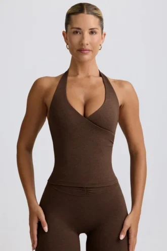 Halter-Oberteil mit offenem Rücken in Pecan-Melange