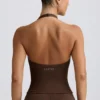 Halter-Oberteil mit offenem Rücken in Pecan-Melange