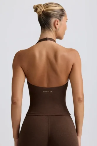 Halter-Oberteil mit offenem Rücken in Pecan-Melange
