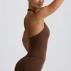 Halter-Oberteil mit offenem Rücken in Pecan-Melange