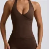 Halter-Oberteil mit offenem Rücken in Pecan-Melange