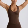 Halter-Oberteil mit offenem Rücken in Pecan-Melange