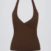 Halter-Oberteil mit offenem Rücken in Pecan-Melange