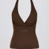 Halter-Oberteil mit offenem Rücken in Pecan-Melange