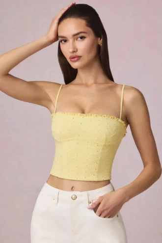 Hania Modal-Oberteil mit Broderie Anglaise in Zitronengelb