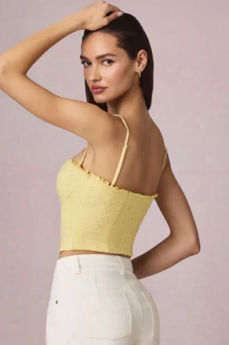 Hania Modal-Oberteil mit Broderie Anglaise in Zitronengelb