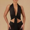 Harbour Crop-Top mit Bindeband vorne und Neckholder in Schwarz Harbour Crop-Top mit Bindeband vorne und Neckholder in Schwarz