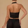 Harbour Crop-Top mit Bindeband vorne und Neckholder in Schwarz Harbour Crop-Top mit Bindeband vorne und Neckholder in Schwarz