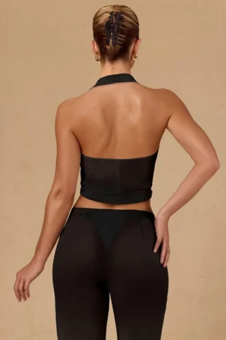 Harbour Crop-Top mit Bindeband vorne und Neckholder in Schwarz
