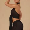 Harbour Crop-Top mit Bindeband vorne und Neckholder in Schwarz Harbour Crop-Top mit Bindeband vorne und Neckholder in Schwarz