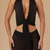 Harbour Crop-Top mit Bindeband vorne und Neckholder in Schwarz Harbour Crop-Top mit Bindeband vorne und Neckholder in Schwarz