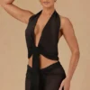 Harbour Crop-Top mit Bindeband vorne und Neckholder in Schwarz Harbour Crop-Top mit Bindeband vorne und Neckholder in Schwarz