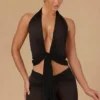 Harbour Crop-Top mit Bindeband vorne und Neckholder in Schwarz Harbour Crop-Top mit Bindeband vorne und Neckholder in Schwarz