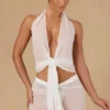 Harbour Crop-Top mit Bindeband vorne und Neckholder in Weiß Harbour Crop-Top mit Bindeband vorne und Neckholder in Weiß