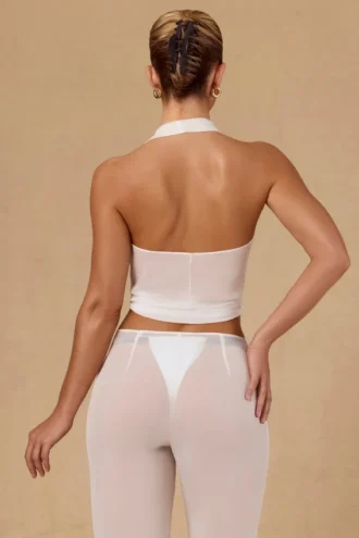 Harbour Crop-Top mit Bindeband vorne und Neckholder in Weiß
