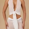 Harbour Crop-Top mit Bindeband vorne und Neckholder in Weiß Harbour Crop-Top mit Bindeband vorne und Neckholder in Weiß
