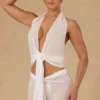 Harbour Crop-Top mit Bindeband vorne und Neckholder in Weiß Harbour Crop-Top mit Bindeband vorne und Neckholder in Weiß