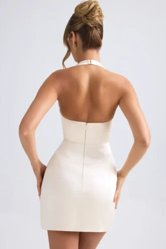 Harmonia Halterneck Structured Tulip Minikleid in Elfenbein