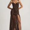 Haruna Asymmetrisches Rüschen-Korsettkleid mit Leopardenmuster Haruna Asymmetrisches Rüschen-Korsettkleid mit Leopardenmuster