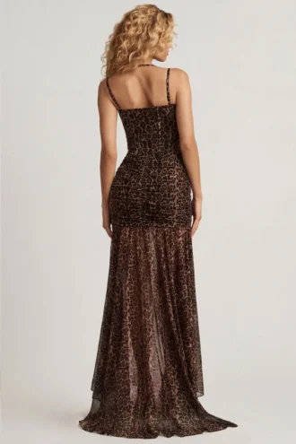 Haruna Asymmetrisches Rüschen-Korsettkleid mit Leopardenmuster