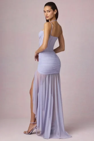 Haruna gerafftes asymmetrisches Korsettkleid in Lila