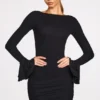 Helena – Langärmliges, drapiertes Minikleid aus geripptem Modal in Schwarz