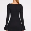Helena – Langärmliges, drapiertes Minikleid aus geripptem Modal in Schwarz
