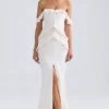 Hemera Off-Shoulder-Kleid mit Rüschenbesatz in Elfenbein Hemera Off-Shoulder-Kleid mit Rüschenbesatz in Elfenbein