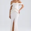 Hemera Off-Shoulder-Kleid mit Rüschenbesatz in Elfenbein Hemera Off-Shoulder-Kleid mit Rüschenbesatz in Elfenbein