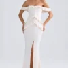 Hemera Off-Shoulder-Kleid mit Rüschenbesatz in Elfenbein Hemera Off-Shoulder-Kleid mit Rüschenbesatz in Elfenbein