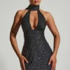 Henrietta Minikleid mit Halterneck und verziertem Schal-Detail in Schwarz