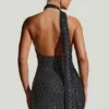 Henrietta Minikleid mit Halterneck und verziertem Schal-Detail in Schwarz