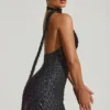 Henrietta Minikleid mit Halterneck und verziertem Schal-Detail in Schwarz