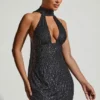 Henrietta Minikleid mit Halterneck und verziertem Schal-Detail in Schwarz