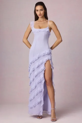 Hera Asymmetrisches Rüschen-Schnürkleid in Lila