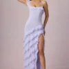 Hera Asymmetrisches Rüschen-Schnürkleid in Lila
