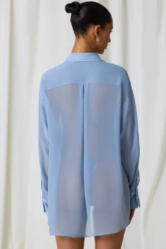 Hiva Oversize-Shirt mit Perlenverzierung in Himmelblau