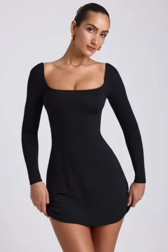 Hope Modal-Minikleid mit quadratischem Ausschnitt und langen Ärmeln in Schwarz