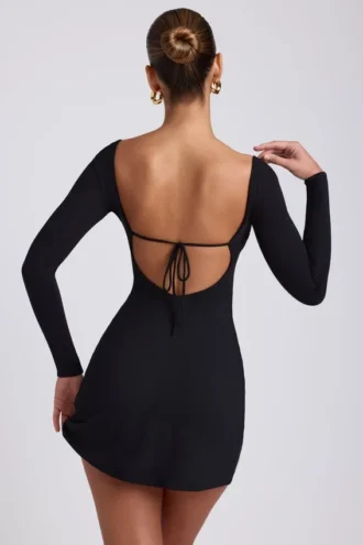 Hope Modal-Minikleid mit quadratischem Ausschnitt und langen Ärmeln in Schwarz
