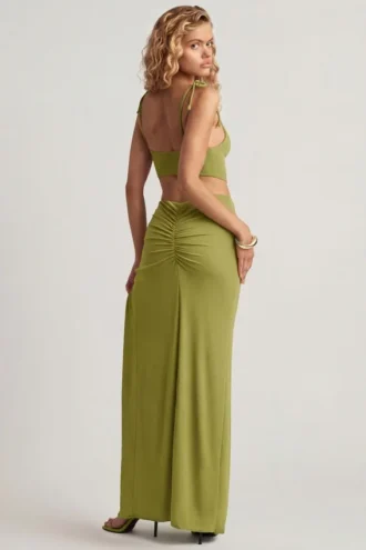 Imara Asymmetrisches Maxikleid aus strukturiertem Jersey in Olivgrün