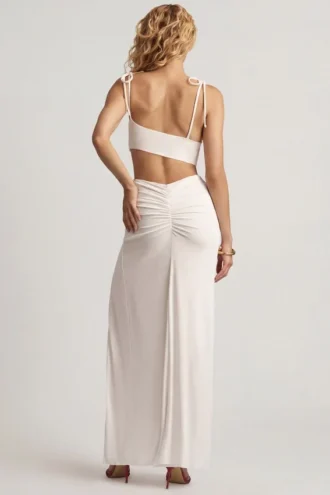 Imara Asymmetrisches Maxikleid aus strukturiertem Jersey in Weiß