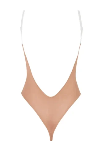 Intimates Bodys aus weichem Mesh mit unsichtbaren Trägern und String in Warm Peach