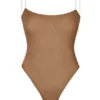 Intimates Soft Mesh Invisible Strap Thong Bodys in Almond
