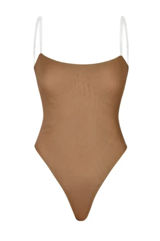 Intimates Soft Mesh Invisible Strap Thong Bodys in Almond
