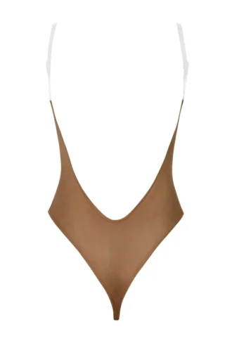 Intimates Soft Mesh Invisible Strap Thong Bodys in Almond