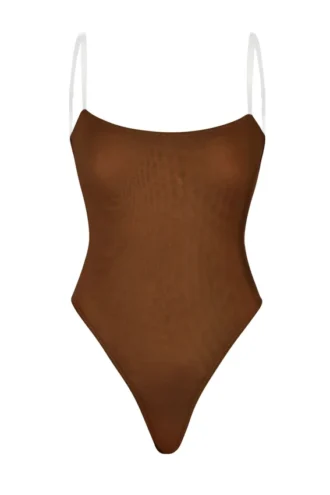 Intimates Soft Mesh Invisible Strap Thong Bodys in Chestnut
