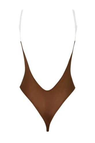 Intimates Soft Mesh Invisible Strap Thong Bodys in Chestnut