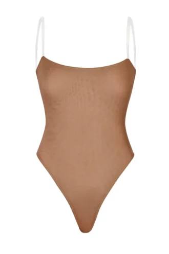 Intimates Soft Mesh Invisible Strap Thong Bodys in Honig